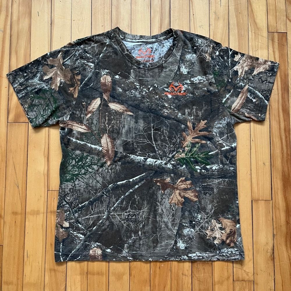 Realtree Edge Camo T-Shirt Mens Large Brown Woodland Hunting Tee M2PTREB